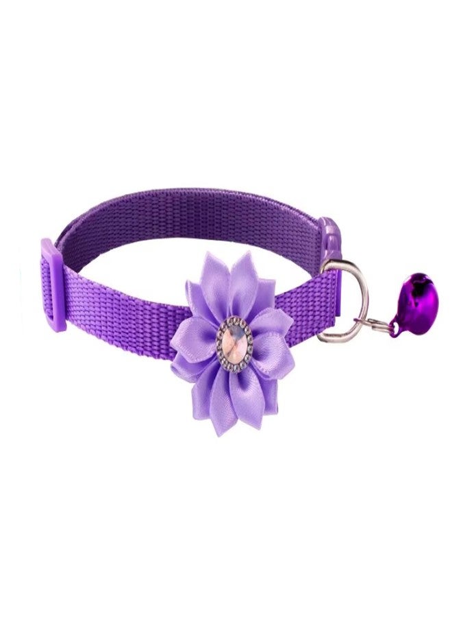 LitVibes Cat Collar Breakaway With Bell,Kitten & Small Dogs Soft Adjustable Collar Safe,Solid & Protection For Cats & Puppies,Cute Kitty Neckband With Flower Design-Purple,?14 cm,W_2 cm - Image 1